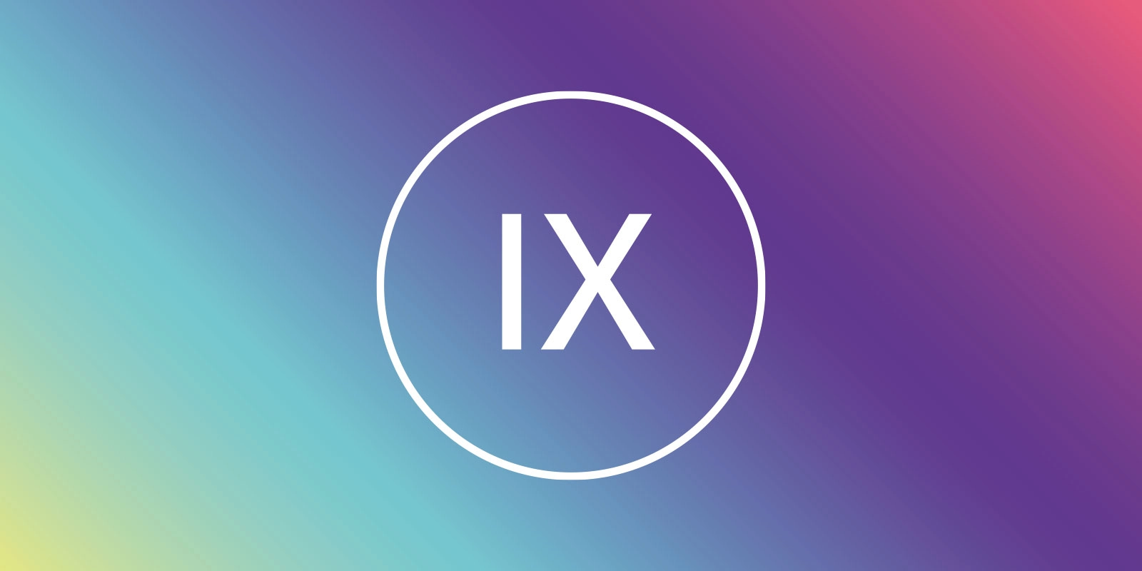 IX-Logo in weißem Kreis auf Farbverlauf-Hintergrund, modernes Branding-Icon